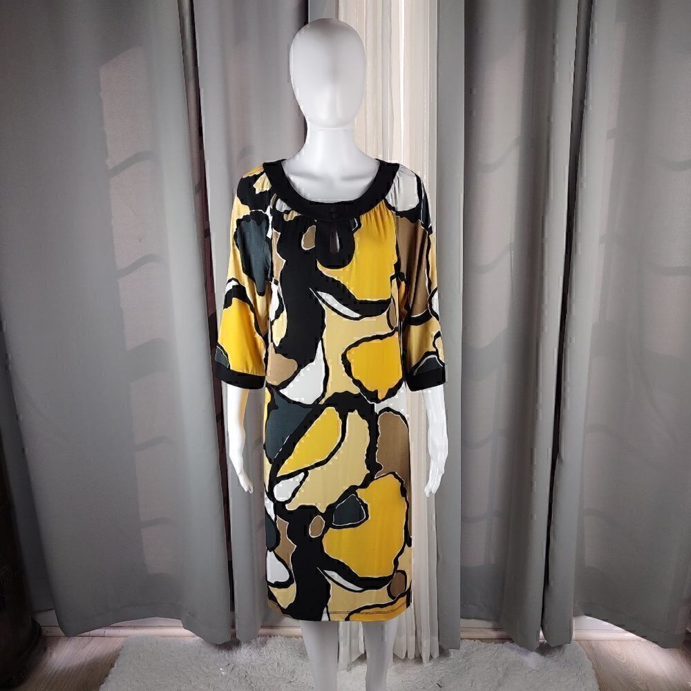 Chico's Multi Color Pebble Print Keyhole Front Scoop Neck Jersey Size 1 = US 8